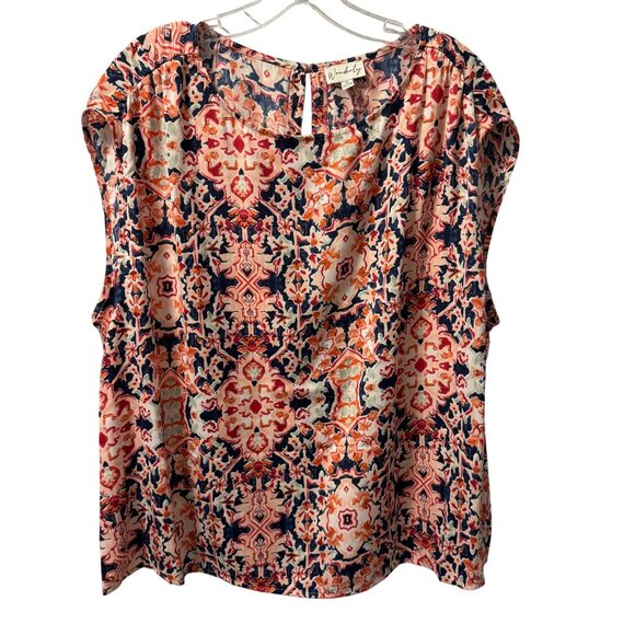Wonderly Womens blouse Sz 1X Multicolor Boho Short Sleeve Blouse - Picture 6 of 12